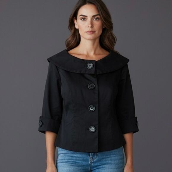 Peter Martin Jackets & Blazers - Vintage Black Portrait Collar Cropped Short Sleeve Jacket Blazer Zebra Lined SZ6